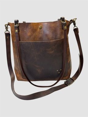 In Blue Rustic All Leather Tote Bag with Crossbody Strap Brown